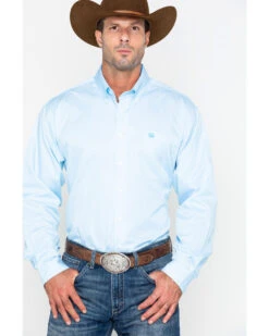 Cinch Men's Light Blue Stripe Long Sleeve Button-Down Shirt
