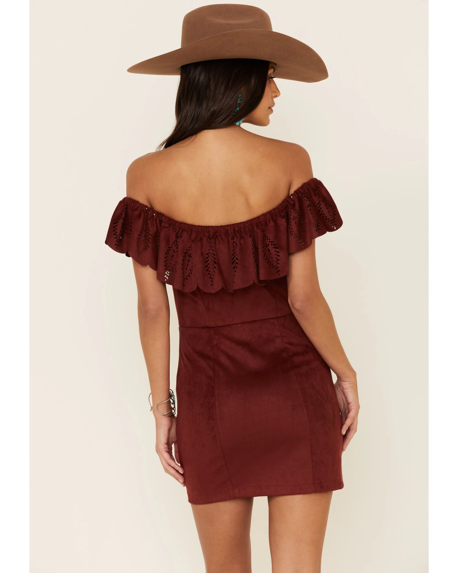 Shyanne Women's Off-Shoulder Faux Suede Dress 4 Shyanne Women's Off-Shoulder Faux Suede Dress - Image 4