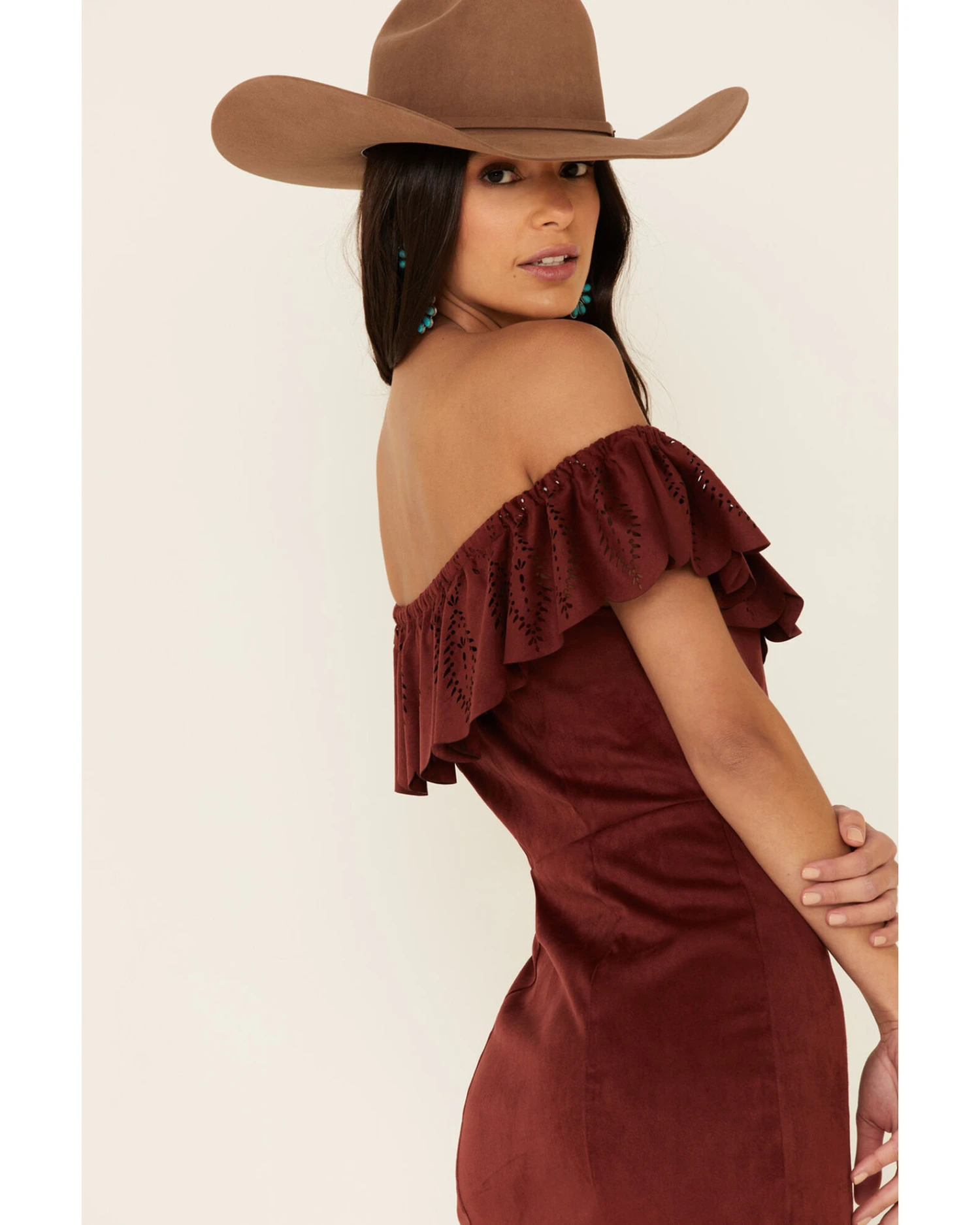 Shyanne Women's Off-Shoulder Faux Suede Dress 5 Shyanne Women's Off-Shoulder Faux Suede Dress - Image 5