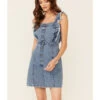 Revel Women's Fray Edge Ruffled Denim Dress
