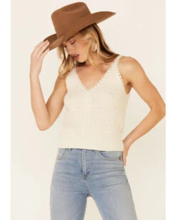 Wishlist Women's Cream Sweater-Knit Pointelle Tank Top 