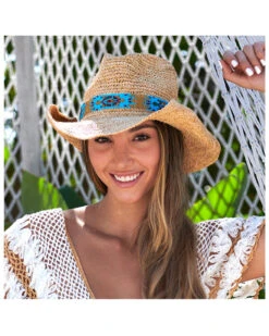 Nikki Beach Women's Natural Mazatlan Crochet Raffia Straw Western Hat  -Ariat Western Outfitters 2000352520 101 P3