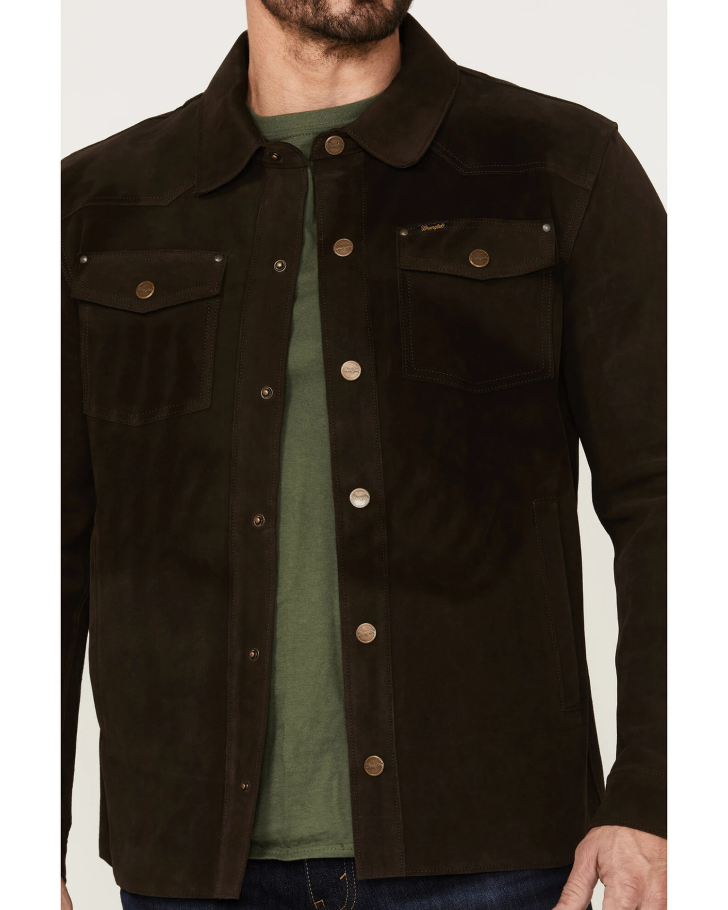 Wrangler Men's Brown Suede Snap-Front Western Shirt Jacket 3 Wrangler Men's Brown Suede Snap-Front Western Shirt Jacket - Image 3