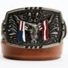 Cody James Men's Longhorn Americana Draped Flag Basketweave Buckle Belt