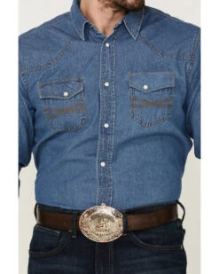 Blue Ranchwear Men's Long Sleeve Pearl Snap Heavy Western Denim Shirt -Ariat Western Outfitters 2000359400 450 P4