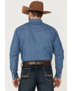 Blue Ranchwear Men's Long Sleeve Pearl Snap Heavy Western Denim Shirt -Ariat Western Outfitters 2000359400 450 P5