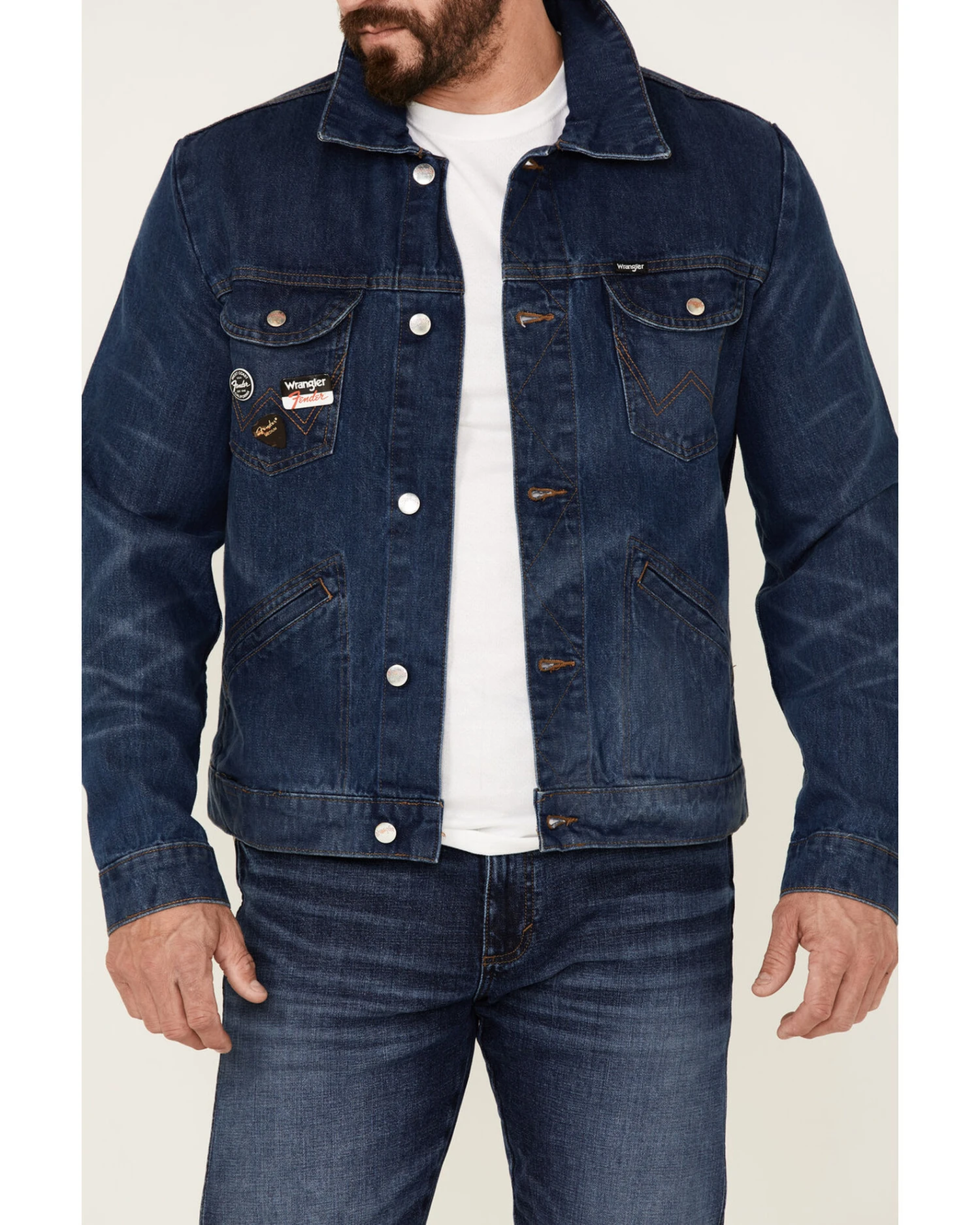 Wrangler X Fender Men's Cowboy Rockstar Patch Denim Jacket 3 Wrangler X Fender Men's Cowboy Rockstar Patch Denim Jacket - Image 3