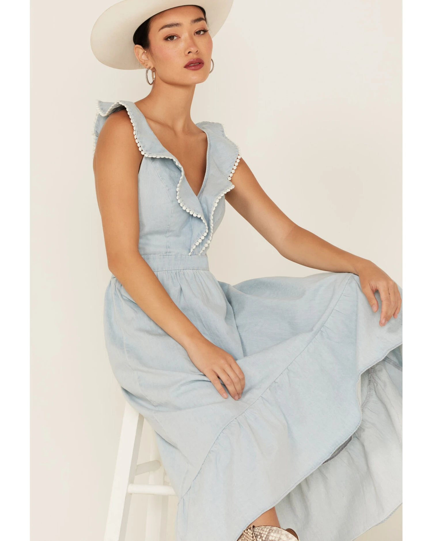 Molly Bracken Women's Ruffle Trim Cross Back Maxi Dress 1 Molly Bracken Women's Ruffle Trim Cross Back Maxi Dress