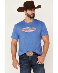 Wrangler Men's Heather Royal Wood Logo Short Sleeve T-Shirt 