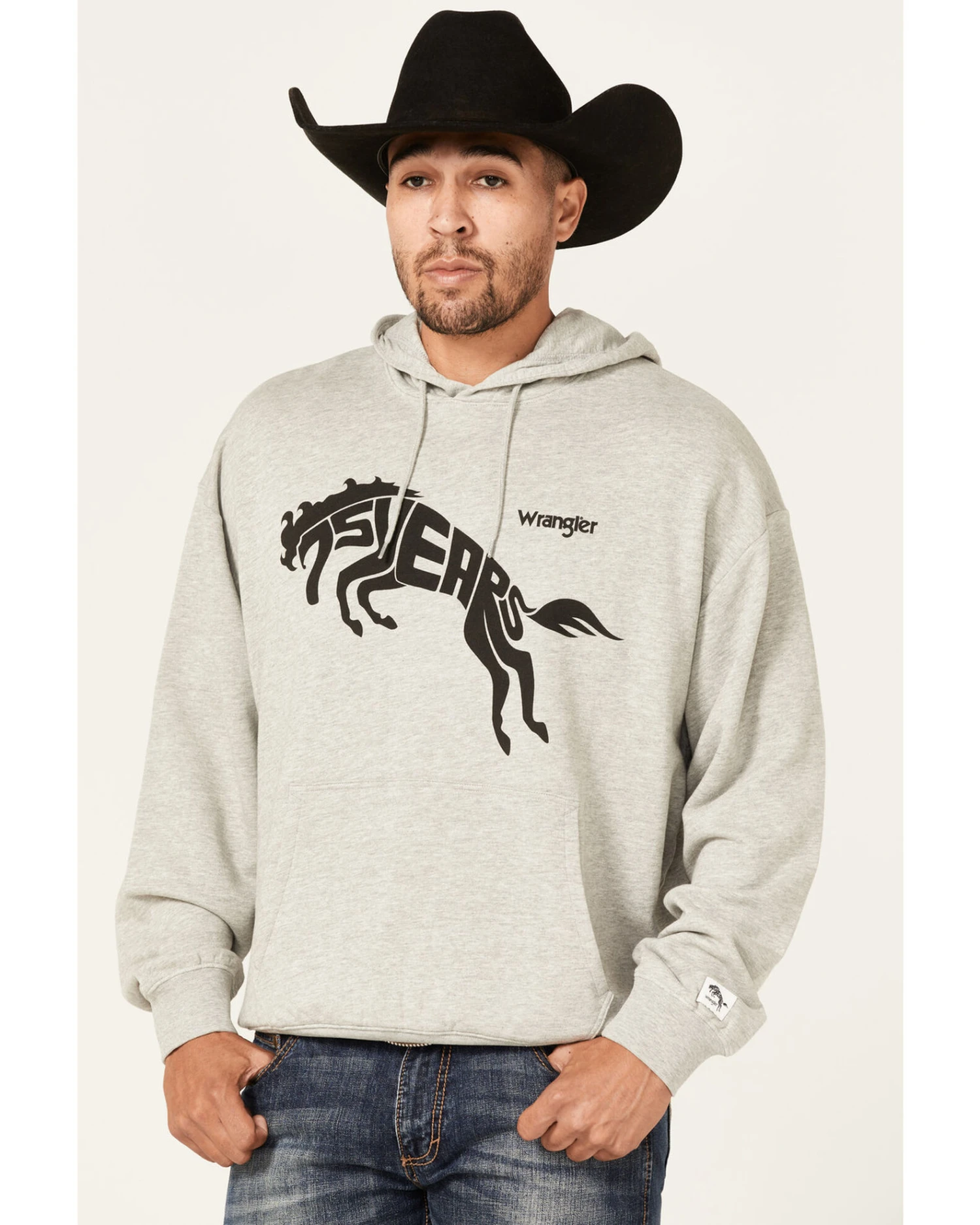 Wrangler Men's 75 Years Heather Gray Horse Graphic Hooded Sweatshirt 1 Wrangler Men's 75 Years Heather Gray Horse Graphic Hooded Sweatshirt