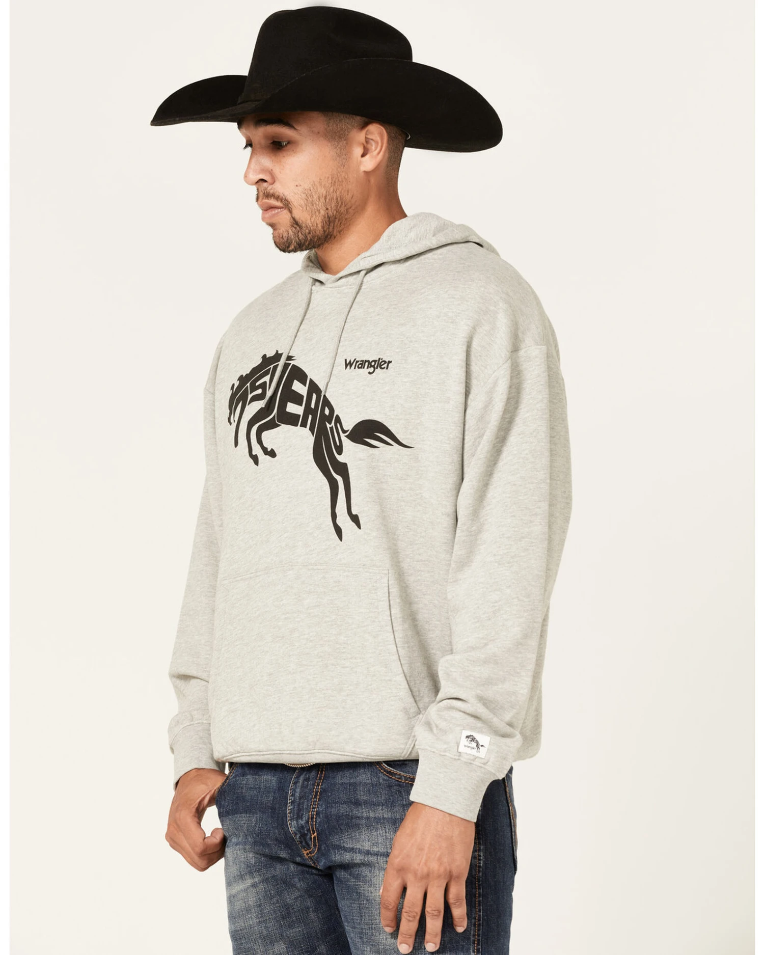 Wrangler Men's 75 Years Heather Gray Horse Graphic Hooded Sweatshirt 2 Wrangler Men's 75 Years Heather Gray Horse Graphic Hooded Sweatshirt - Image 2