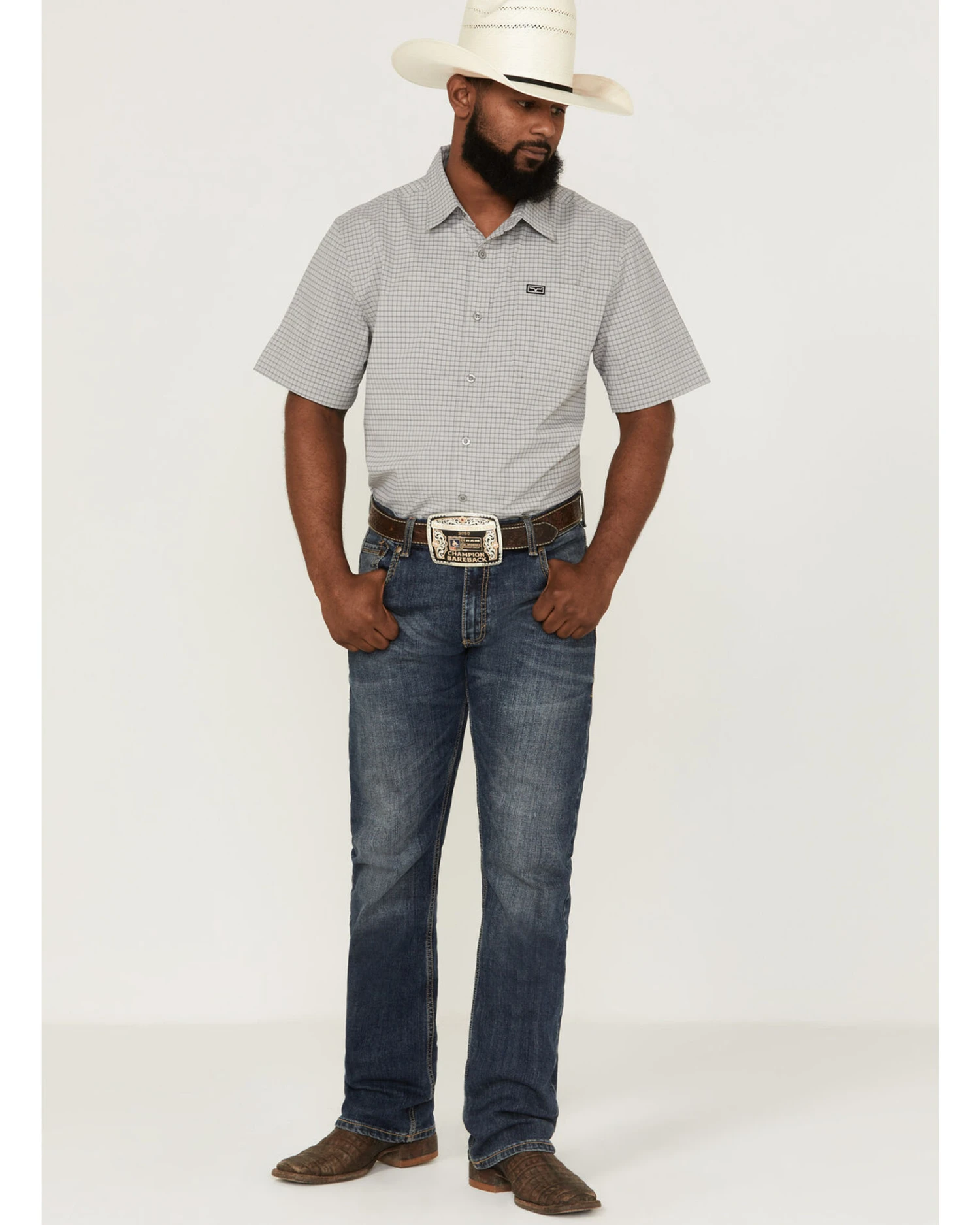 Kimes Ranch Men's Spyglass Mini Check Short Sleeve Button Down Western Shirt 2 Kimes Ranch Men's Spyglass Mini Check Short Sleeve Button Down Western Shirt - Image 2