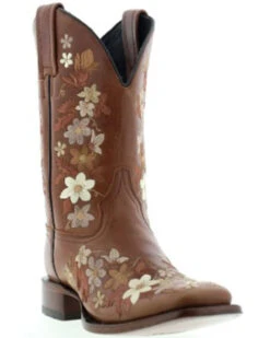 Botas Caborca For Liberty Black Women's Floral Embroidered Western Boots - Square Toe