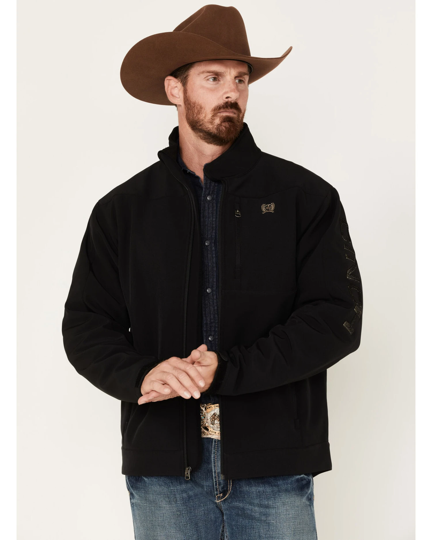 Cinch Men's Solid Logo Sleeve Zip-Front Softshell Jacket 1 Cinch Men's Solid Logo Sleeve Zip-Front Softshell Jacket