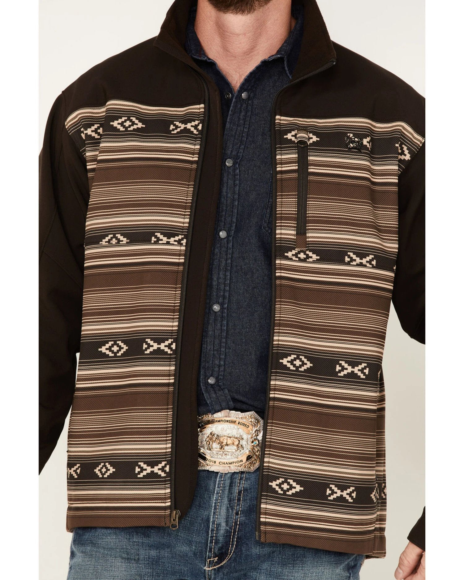 Cinch Men's Color-Block Southwestern Print Logo Zip-Front Softshell Jacket 3 Cinch Men's Color-Block Southwestern Print Logo Zip-Front Softshell Jacket - Image 3