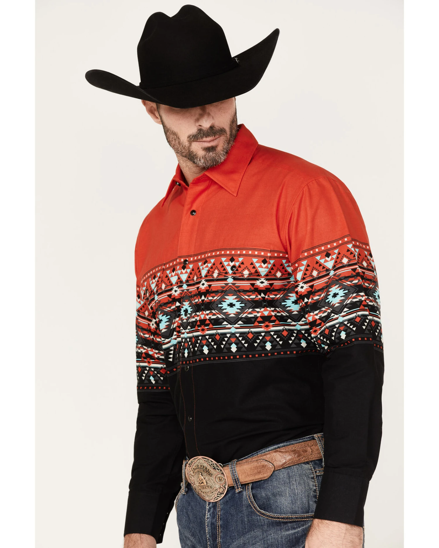 Panhandle Men's Southwestern Boarder Print Long Sleeve Snap Shirt 2 Panhandle Men's Southwestern Boarder Print Long Sleeve Snap Shirt - Image 2