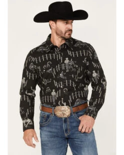 Rock & Roll Denim Panhandle Men's Vintage 46 Print Long Sleeve Snap Shirt