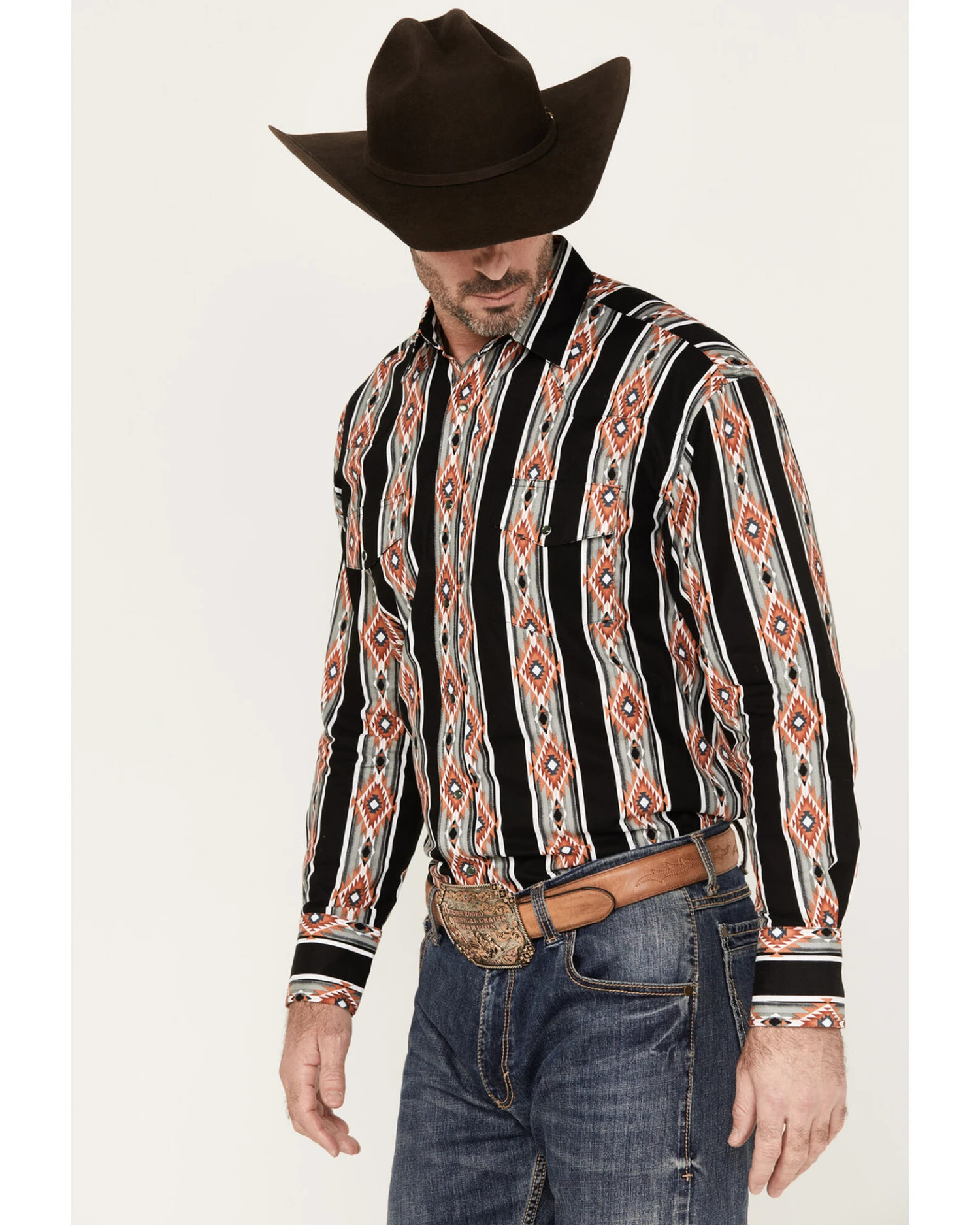 Wrangler Men's Checotah Striped Long Sleeve Pearl Snap Western Shirt 2 Wrangler Men's Checotah Striped Long Sleeve Pearl Snap Western Shirt - Image 2