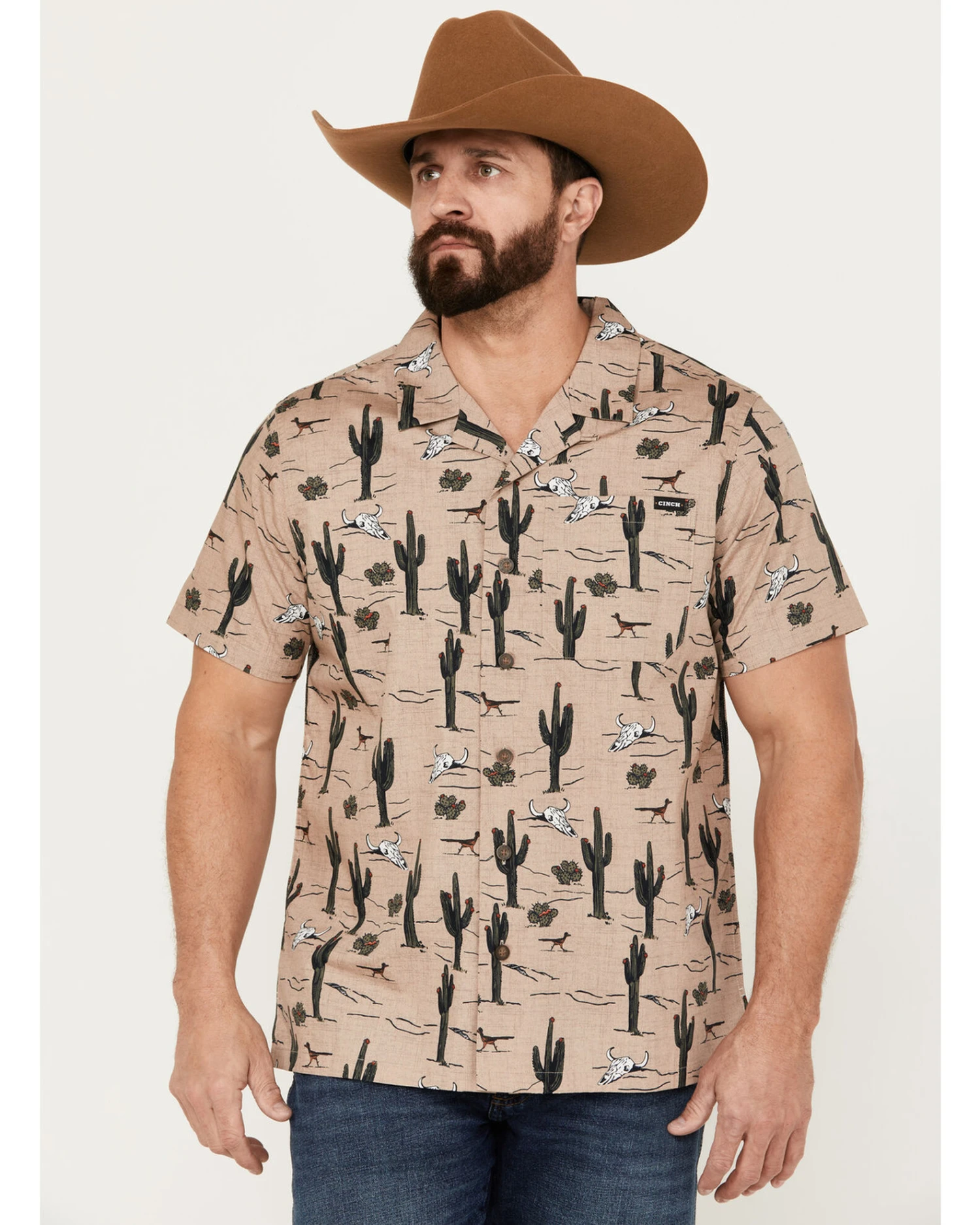 Cinch Men's Camp Tumbleweed Cactus Skull Short Sleeve Button-Down Western Shirt 1 Cinch Men's Camp Tumbleweed Cactus Skull Short Sleeve Button-Down Western Shirt