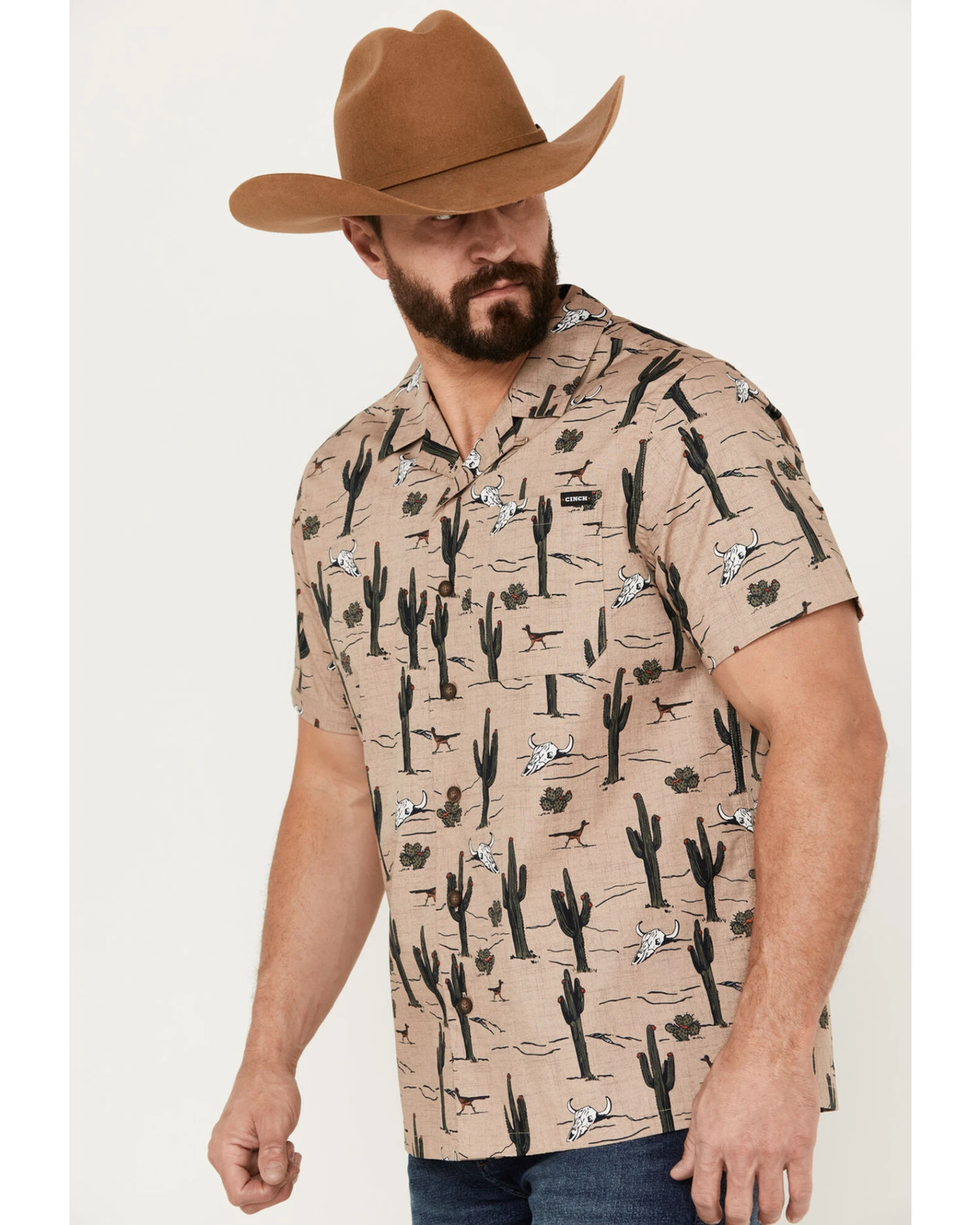 Cinch Men's Camp Tumbleweed Cactus Skull Short Sleeve Button-Down Western Shirt 2 Cinch Men's Camp Tumbleweed Cactus Skull Short Sleeve Button-Down Western Shirt - Image 2