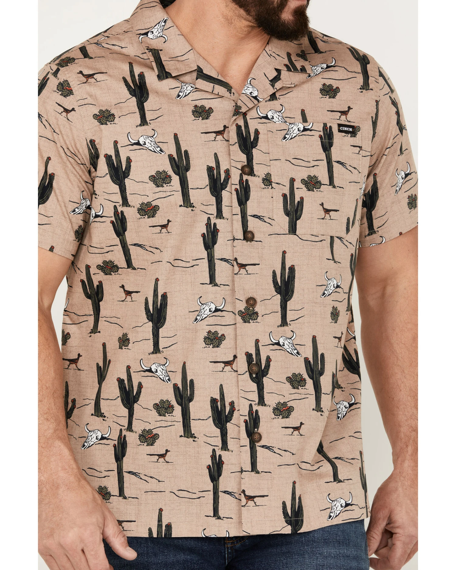 Cinch Men's Camp Tumbleweed Cactus Skull Short Sleeve Button-Down Western Shirt 3 Cinch Men's Camp Tumbleweed Cactus Skull Short Sleeve Button-Down Western Shirt - Image 3