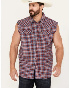 Cody James Men's Plaid Stars Bubba Sleeveless Western Shirt