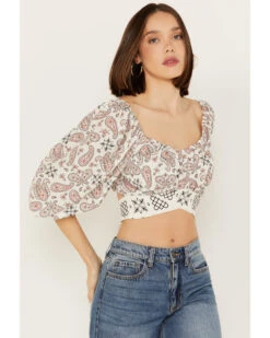 Beyond The Radar Women's Bandana Print Tie Back Top